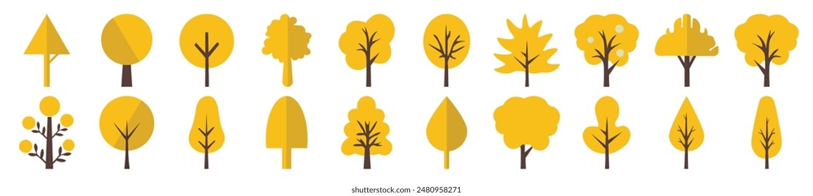 Yellow Autumn Trees Vibrant Flat Illustrations Collection. Suitable for infographics, books, banners and other designs