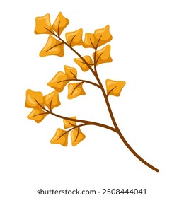 Yellow autumn twig with leaves. Cartoon flat illustration