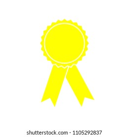 Yellow award badge. flat icon. certification seal, ribbon. vector illustration.