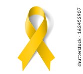 Yellow awareness ribbon on white background. Bone cancer and troops support symbol.