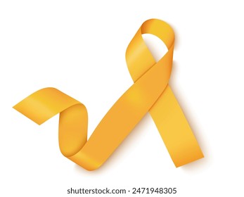 Yellow awareness ribbon on white background. Bone cancer and troops support symbol.