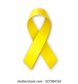 Yellow awareness ribbon on white background. Bone cancer and troops support symbol. Vector illustration