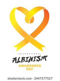 Yellow awareness ribbon in the shape of a heart. International Albinism Awareness Day. Genetic inherited condition. Vector illustration on a white background.