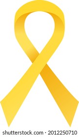 Yellow Awareness Ribbon. Suicide Prevention, Endometriosis Awareness Day, Symbol Of Support For Military Forces Concept. Stock Vector Illustration Isolated On White Background In Flat Cartoon Style