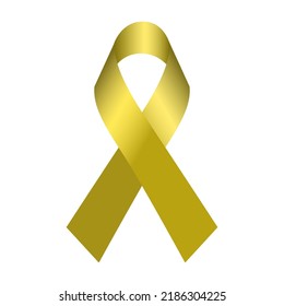 Yellow Awareness Ribbon. Suicide Prevention, Endometriosis Awareness Day, Symbol Of Support For Military Forces Concept. Stock Vector Illustration Isolated On White Background