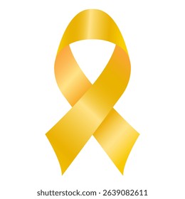 Yellow awareness ribbon symbol representing military support, bladder cancer, and health awareness campaign, vector illustration with transparent background