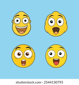 Um ícone de vetor emoticon amarelo com olhos largos, expressando maravilha e espanto, perfeito para designs digitais, mídias sociais e coleções de micro estoque que precisam de um olhar surpreso ou surpreso.