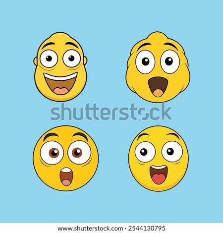 A yellow awe emoticon vector icon with wide eyes, expressing wonder and amazement, perfect for digital designs, social media, and micro stock collections needing a surprised or astonished look.