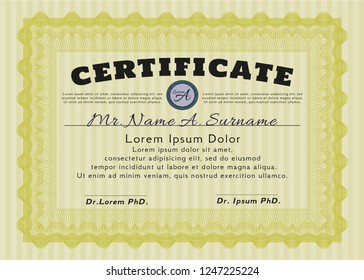 Yellow Awesome Certificate template. With background. Beauty design. Detailed. 
