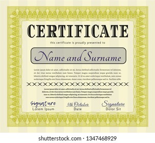 Yellow Awesome Certificate template. With background. Vector illustration. Nice design. 