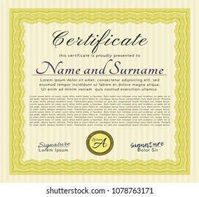  Yellow Awesome Certificate template. Complex background. Detailed. Sophisticated design. 