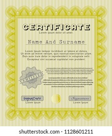 Yellow Awesome Certificate template. Complex background. Vector illustration. Money design. 
