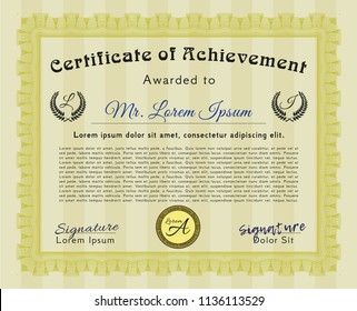 Yellow Awesome Certificate template. With complex linear background. Customizable, Easy to edit and change colors. Good design. 