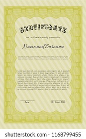 Yellow Awesome Certificate template. With complex linear background. Customizable, Easy to edit and change colors. Retro design. 