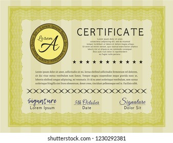 Yellow Awesome Certificate template. With complex background. Excellent design. Customizable, Easy to edit and change colors. 