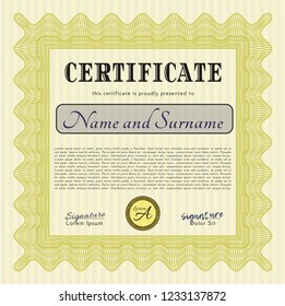 Yellow Awesome Certificate template. With complex background. Elegant design. Vector illustration. 