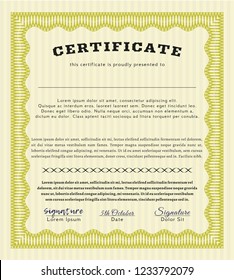Yellow Awesome Certificate template. With complex background. Money design. Customizable, Easy to edit and change colors. 