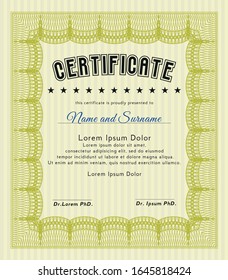 Yellow Awesome Certificate Template. Mit komplexem, linearem Hintergrund. Vektorillustration. Elegantes Design. 
