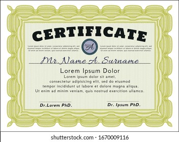 Yellow Awesome Certificate template. With complex linear background. Customizable, Easy to edit and change colors. Money design. 