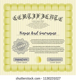 Yellow Awesome Certificate template. Cordial design. Detailed. With quality background. 