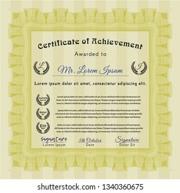 Yellow Awesome Certificate template. Cordial design. Customizable, Easy to edit and change colors. With great quality guilloche pattern. 