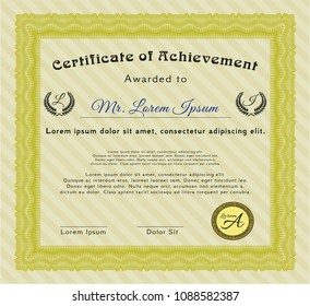 Yellow Awesome Certificate template. Customizable, Easy to edit and change colors. With linear background. Beauty design. 