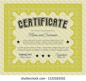Yellow Awesome Certificate template. Customizable, Easy to edit and change colors. With guilloche pattern and background. Retro design. 