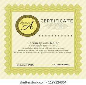 Yellow Awesome Certificate template. Customizable, Easy to edit and change colors. With guilloche pattern and background. Money design. 