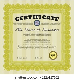 Yellow Awesome Certificate template. Customizable, Easy to edit and change colors. With complex background. Money Pattern. 