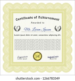 Yellow Awesome Certificate template. Customizable, Easy to edit and change colors. Easy to print. Money Pattern. 
