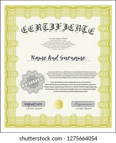 Yellow Awesome Certificate template. Customizable, Easy to edit and change colors. With background. Cordial design. 