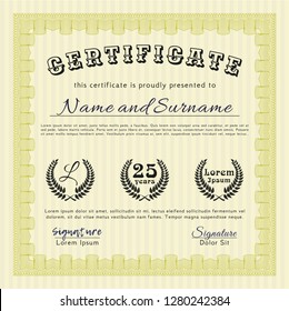 Yellow Awesome Certificate template. Customizable, Easy to edit and change colors. With great quality guilloche pattern. Elegant design. 