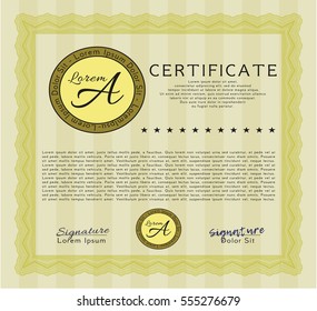 Yellow Awesome Certificate template. Customizable, Easy to edit and change colors. With complex background. Money Pattern. 