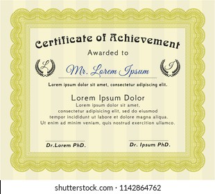 Yellow Awesome Certificate template. Detailed. Complex background. Money style design. 