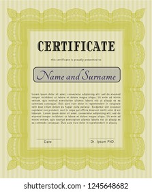 Yellow Awesome Certificate template. Detailed. Complex background. Superior design. 