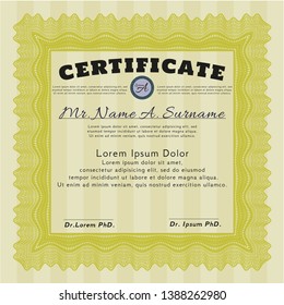 Yellow Awesome Certificate template. Detailed. With complex background. Excellent design. 