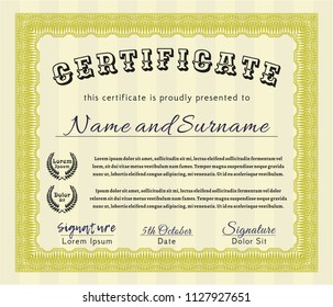 Yellow Awesome Certificate template. Easy to print. Vector illustration. Superior design. 