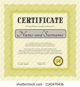 Yellow Awesome Certificate template. Easy to print. Vector illustration. Sophisticated design. 