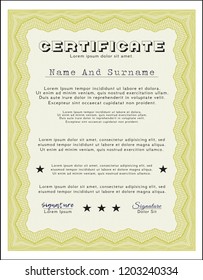 Yellow Awesome Certificate template. Easy to print. Money Pattern. Customizable, Easy to edit and change colors. 