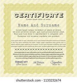 Yellow Awesome Certificate template. Elegant design. With guilloche pattern. Customizable, Easy to edit and change colors. 