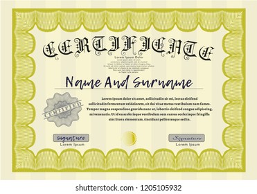 Yellow Awesome Certificate template. Elegant design. Customizable, Easy to edit and change colors. With great quality guilloche pattern. 