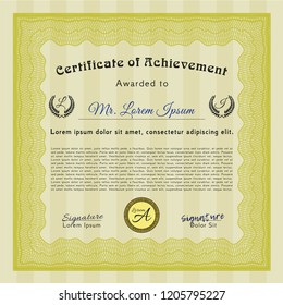 Yellow Awesome Certificate template. Elegant design. With complex background. Detailed. 