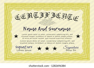 Yellow Awesome Certificate template. Elegant design. Detailed. Complex background. 