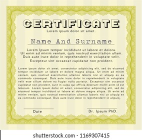 Yellow Awesome Certificate template. Excellent design. Customizable, Easy to edit and change colors. With complex linear background. 