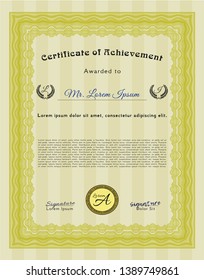 Yellow Awesome Certificate template. Excellent design. Complex background. Vector illustration. 