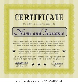 Yellow Awesome Certificate template. Good design. Detailed. With great quality guilloche pattern. 