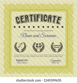 Yellow Awesome Certificate template. Good design. With complex background. Vector illustration. 