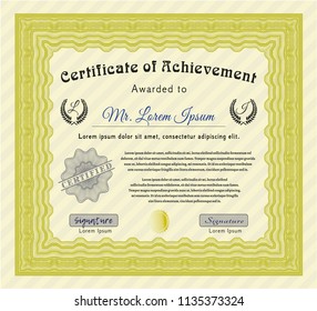 Yellow Awesome Certificate template. With great quality guilloche pattern. Detailed. Elegant design. 