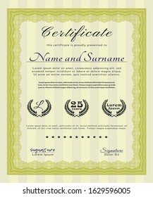 Yellow Awesome Certificate template. With great quality guilloche pattern. Elegant design. Detailed. 