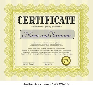 Yellow Awesome Certificate template. With guilloche pattern. Customizable, Easy to edit and change colors. Retro design. 